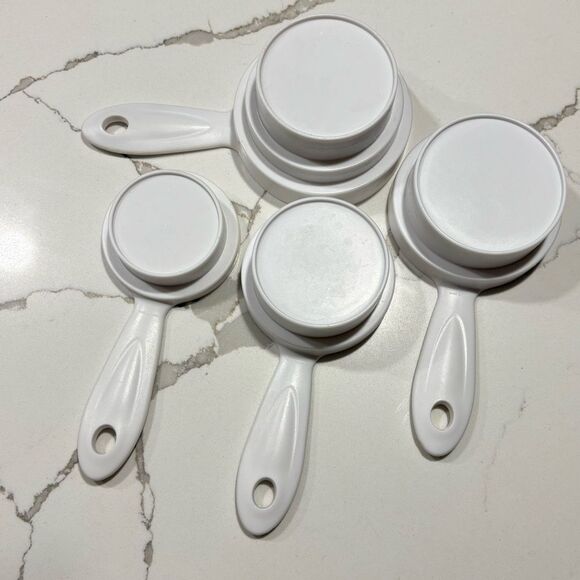 Set of 4 pcs White Plastic Kitchen Baking Measuring Measure Spoon Cup Set - Picture 7 of 16